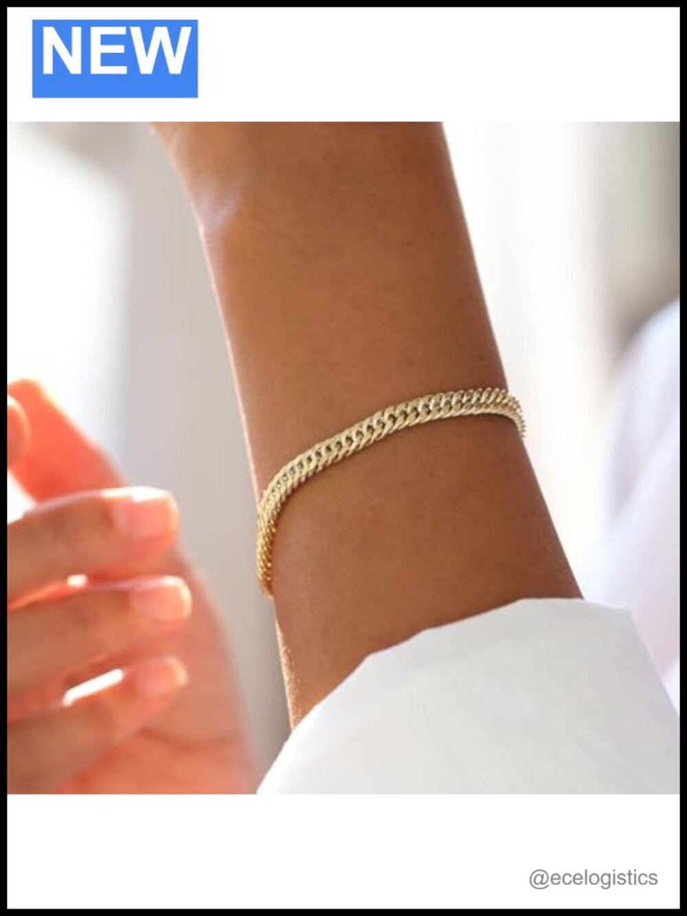 14K Gold 8mm Curb Link Chain Bracelet Unisex Hip-Hop Style Gift Boxed - Picture 4 of 6